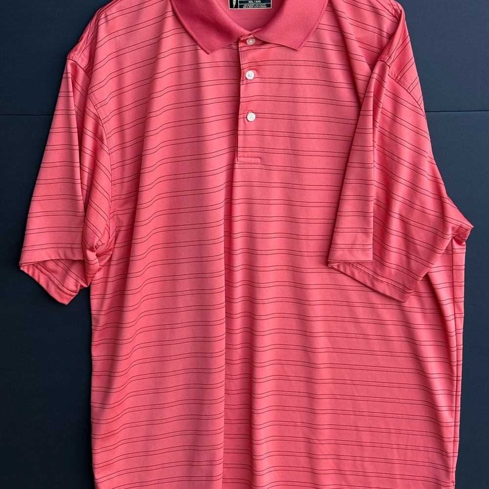Fairway Outfitters Orange Polo Shirt with Subtle Stripes and Polyester Fabric